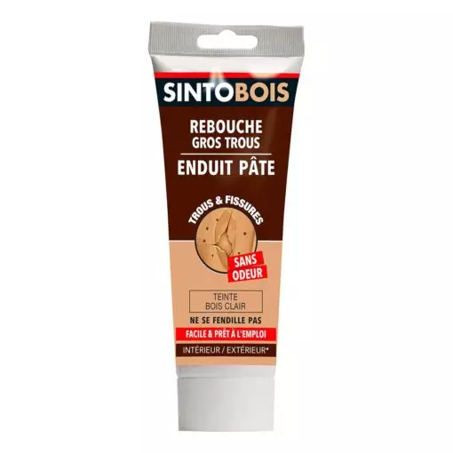 Rebouche bois pour gros trous et fissures SINTO Bois clair 330g - 39000 Rebouche bois pour gros trous et fissures SINTO Bois clair 330g - 39000