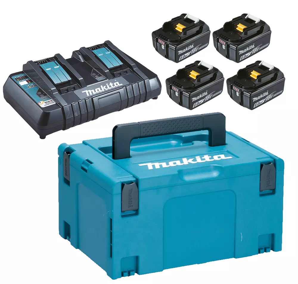 Pack 4 Batteries 6Ah Li-ion LXT avec indicateur de charge - BL1860 - MAKITA - avec chargeur double DC18RD - coffret Makpac - 198091-4 Pack 4 Batteries 6Ah Li-ion LXT avec indicateur de charge - BL1860 - MAKITA - avec chargeur double DC18RD - coffret Makpac - 198091-4