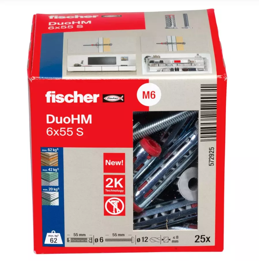 Chevilles métallique pour corps creux DuoHM 6X55 embout TX - FISHER - 572925