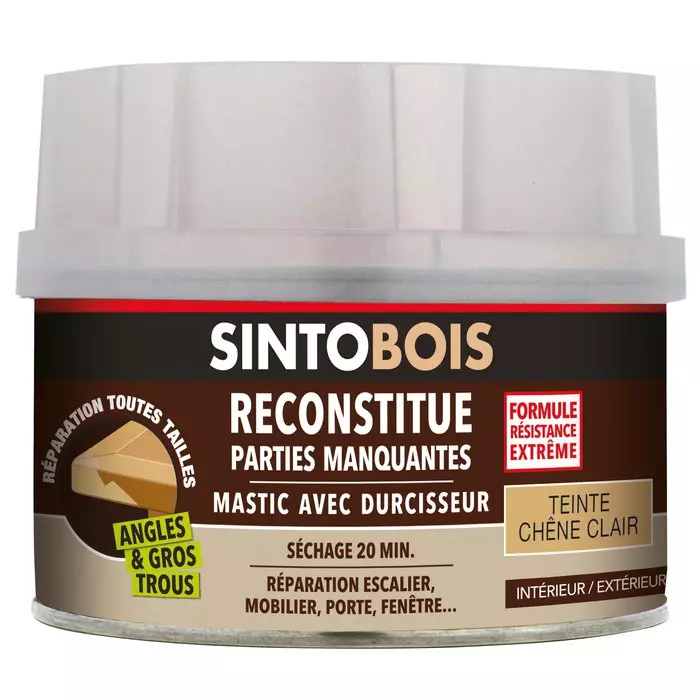 Mastic à bois SINTOBOIS 550g avec tube durcisseur 30g - Chêne clair - SINTO - 139751 Mastic à bois SINTOBOIS 550g avec tube durcisseur 30g - Chêne clair - SINTO - 139751