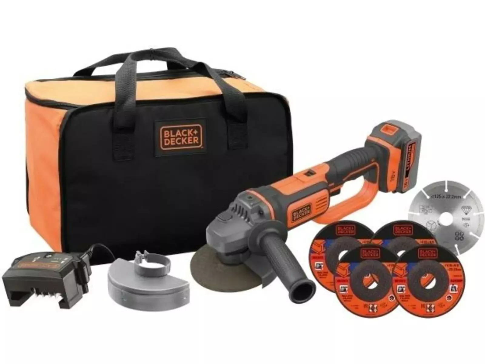 Meuleuse d'angle sans fil 18V - BLACK+DECKER - avec 1 batterie 18 V 4,0 Ah + 5 disques - sac de transport - BCG720M1A5-QW Meuleuse d'angle sans fil 18V - BLACK+DECKER - avec 1 batterie 18 V 4,0 Ah + 5 disques - sac de transport - BCG720M1A5-QW
