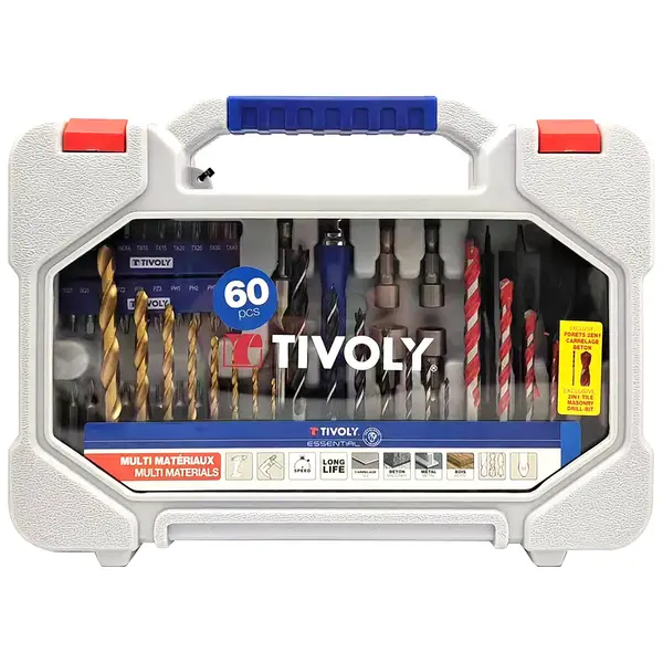60 pièces Mallette RANGER Pour le perçage multi-matériaux et le vissage - TIVOLY - 11901170060
