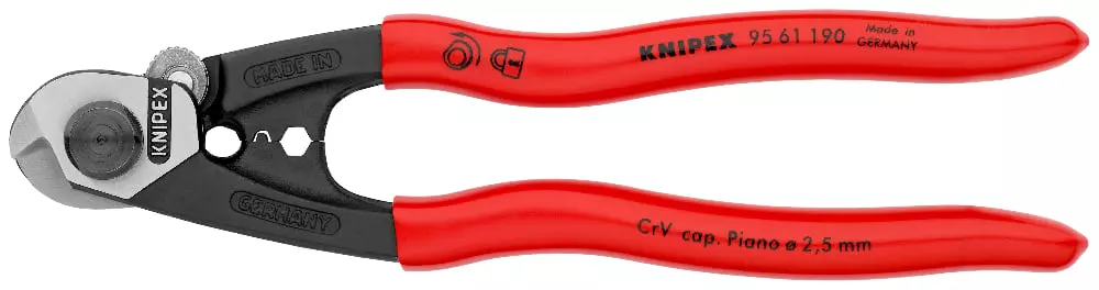 Pince coupe-câbles acier - 190 mm - Diam. 2.5-4-5-7 mm - KNIPEX - 95 61 190 SB