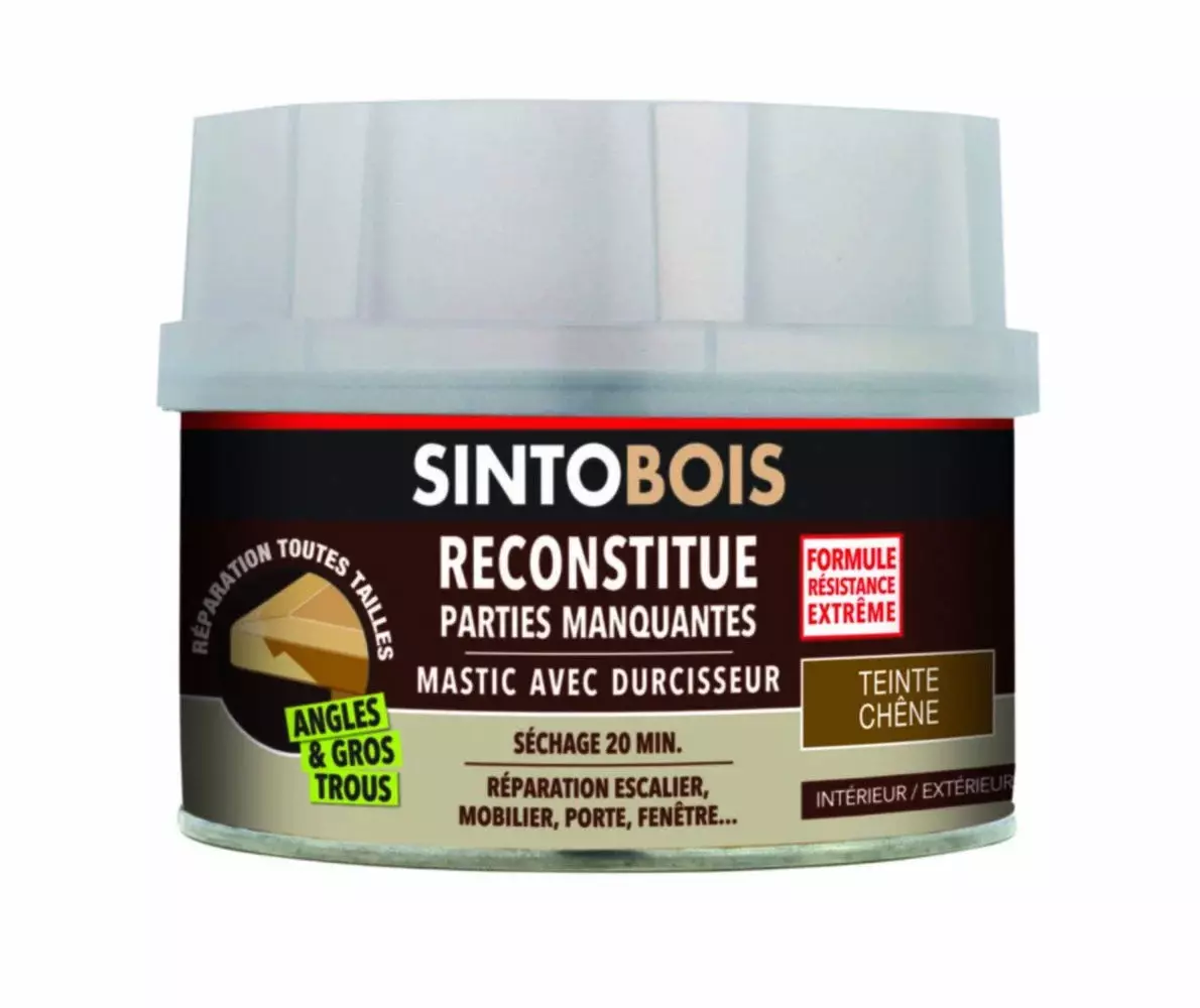 Mastic à bois avec durcisseur angles/gros trous chêne 500ml - SINTO - 139701 Mastic à bois avec durcisseur angles/gros trous chêne 500ml - SINTO - 139701