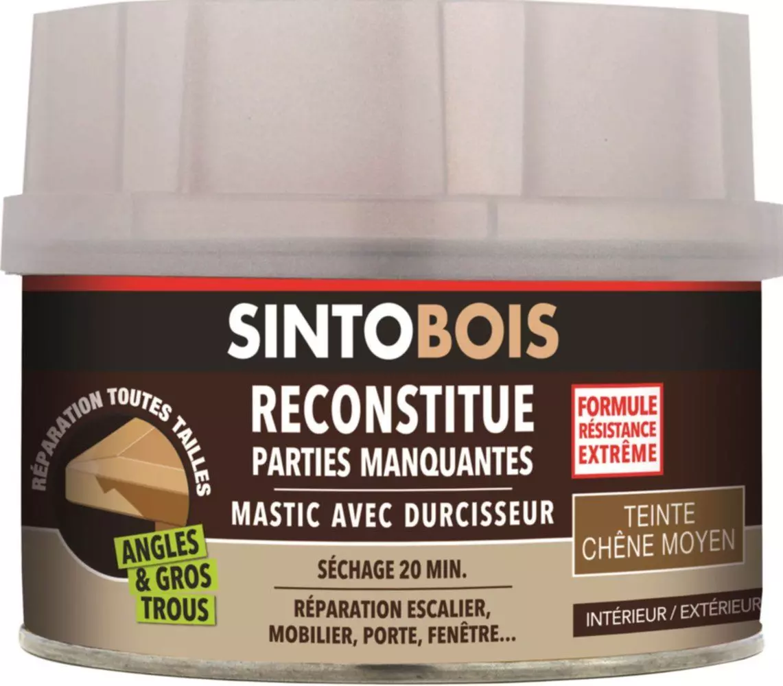 Mastic à bois avec durcisseur angles/gros trous chêne moyen 500ml - SINTO - 139711 Mastic à bois avec durcisseur angles/gros trous chêne moyen 500ml - SINTO - 139711