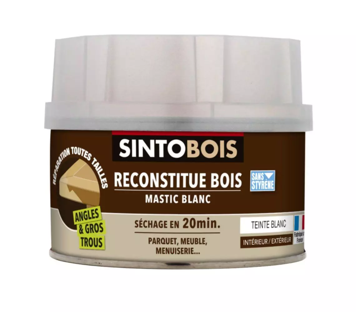 Mastic à bois avec durcisseur angles/gros trous blanc 500ml - SINTO - 139791 Mastic à bois avec durcisseur angles/gros trous blanc 500ml - SINTO - 139791