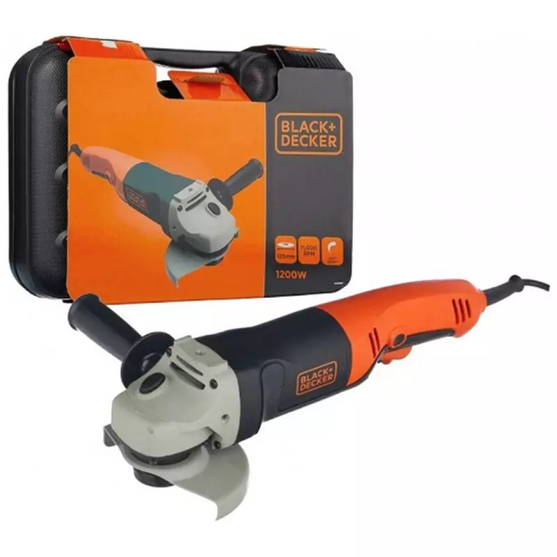 Meuleuse d'angle filaire - 1200W - Ø 125 cm - BLACK+DECKER - avec accessoires - coffret - KG1202K-QS Meuleuse d'angle filaire - 1200W - Ø 125 cm - BLACK+DECKER - avec accessoires - coffret - KG1202K-QS