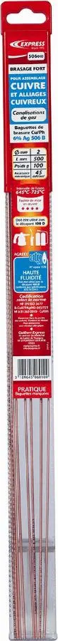 Baguette de brasure EXPRESS CU/Ph 6% Ag 506 B - Pochette de 100g - Ø 2 mm L 500 mm - 506010