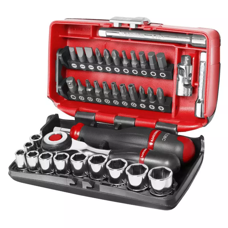 Coffret de clé à cliquet manche rotatif avec douilles 1/4" (38 pièces) - FACOM - R.360NANOPB Coffret de clé à cliquet manche rotatif avec douilles 1/4" (38 pièces) - FACOM - R.360NANOPB