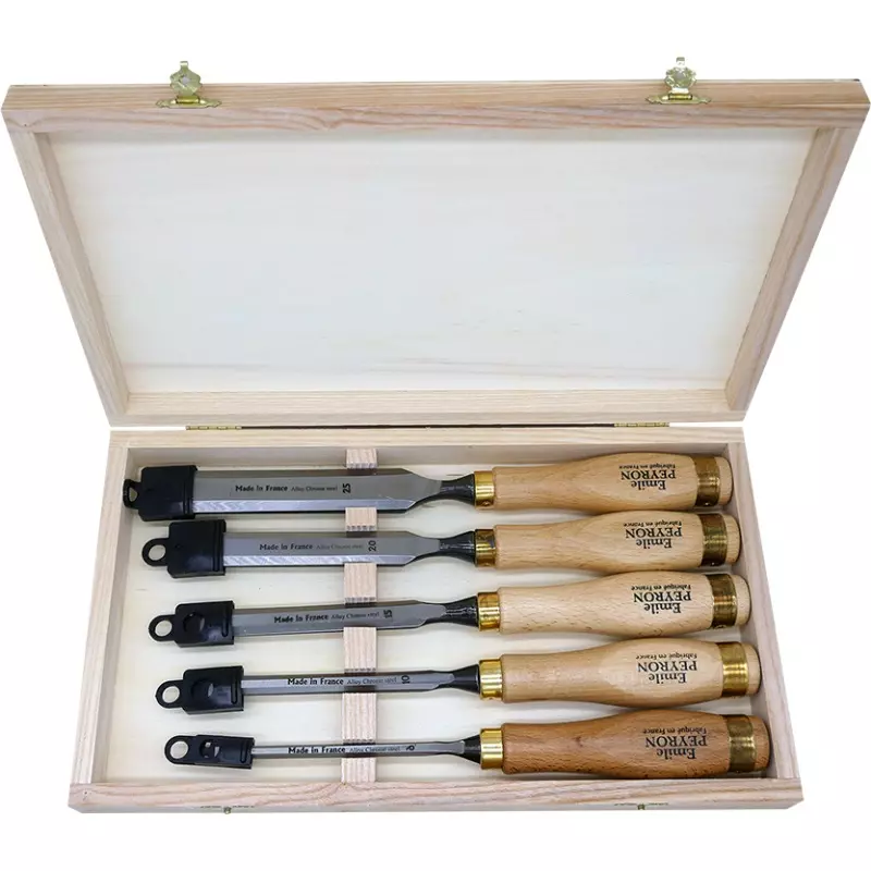 Coffret de 5 ciseaux de sculpteur - Manche bois - EMILE PEYRON - 1111PL Coffret de 5 ciseaux de sculpteur - Manche bois - EMILE PEYRON - 1111PL