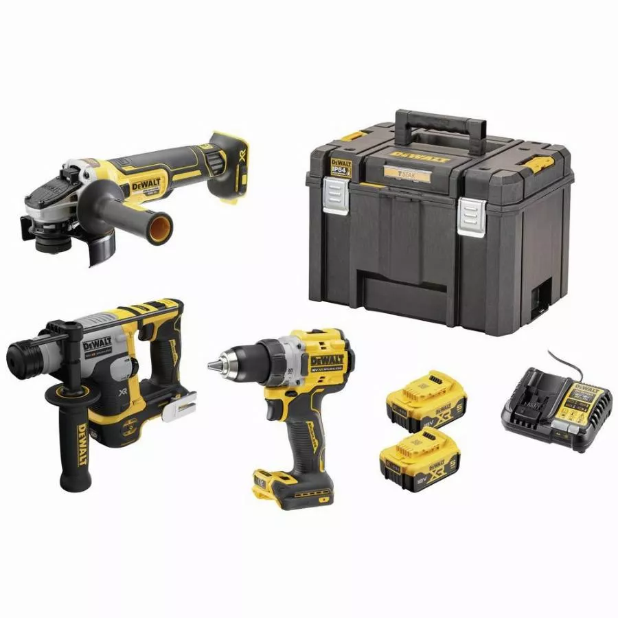 Kit 3 outils XR 18V 5Ah brushless DEWALT perceuse visseuse DCD800 + Perforateur SDS plus DCH172 + Meuleuse d'angle DCG405 - DCK355P2T-QW Kit 3 outils XR 18V 5Ah brushless DEWALT perceuse visseuse DCD800 + Perforateur SDS plus DCH172 + Meuleuse d'angle DCG405 - DCK355P2T-QW
