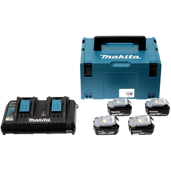 Pack 4 Batteries 18V 5Ah BL1850 - MAKITA - Chargeur double DC18RD + coffet MaKpac - 197626-8 Pack 4 Batteries 18V 5Ah BL1850 - MAKITA - Chargeur double DC18RD + coffet MaKpac - 197626-8