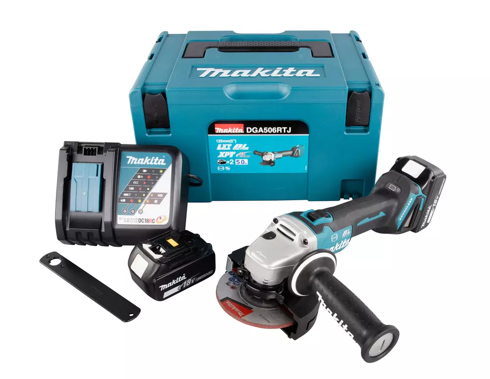 Meuleuse 18V LXT Ø125mm - MAKITA - avec 2 batteries 18V 5.0 Ah - chargeur - MakPac - DGA506RTJ Meuleuse 18V LXT Ø125mm - MAKITA - avec 2 batteries 18V 5.0 Ah - chargeur - MakPac - DGA506RTJ