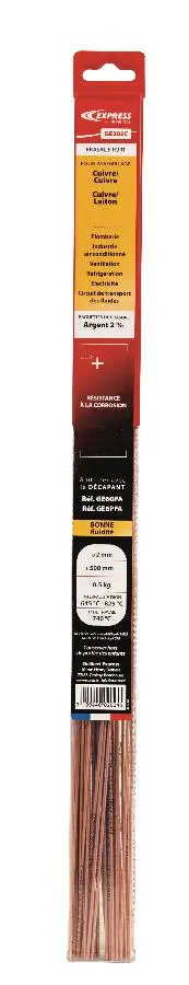 Baguettes EXPRESS Argent 2% - Ø 2 mm x L 500 mm - Blister de 0.5 kg - Assemblage Cuivre/Cuivre - Cuivre/Lation - GE202C