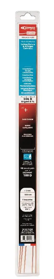 Baguette de brasure EXPRESS ATG - Spécial gaz - Argent 6% - Ø 2 mm x L500 mm - Blister de 5 baguettes - GE206GE