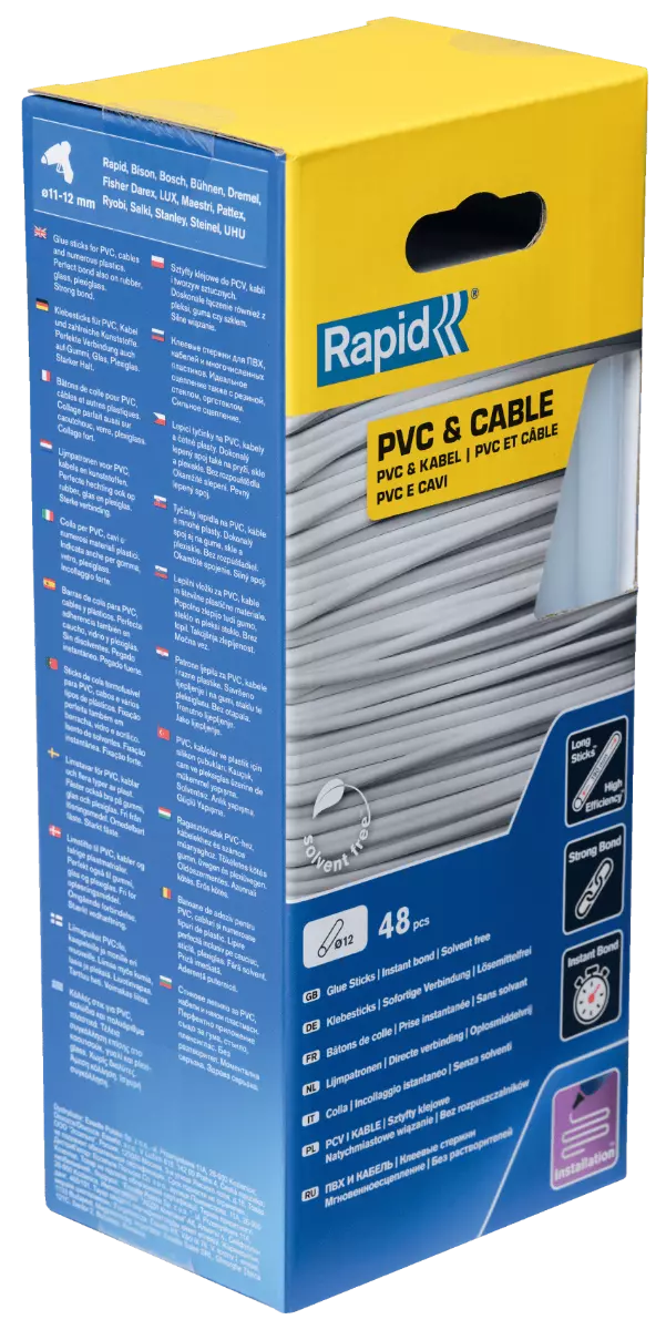 Bâtons de colle PVC & Câbles 190 mm x 48 Sticks - Boite - RAPID-ISABERG - 5001413 Bâtons de colle PVC & Câbles 190 mm x 48 Sticks - Boite - RAPID-ISABERG - 5001413