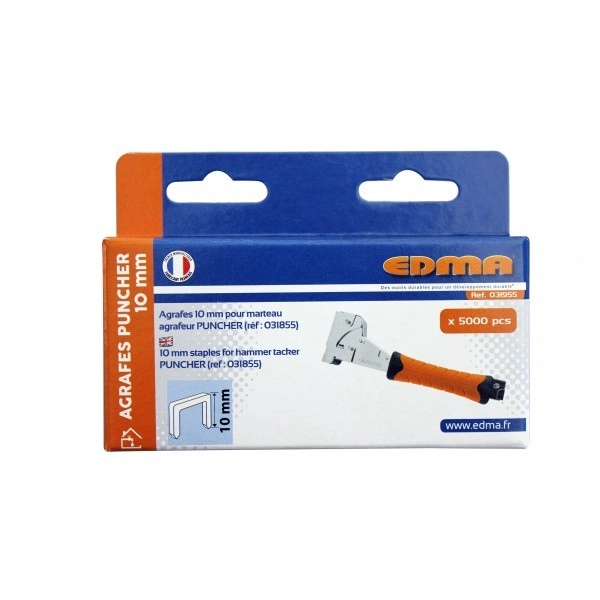 Boîte 5000 agrafes 10 mm pour marteau Puncher EDMA - 319 Boîte 5000 agrafes 10 mm pour marteau Puncher EDMA - 319