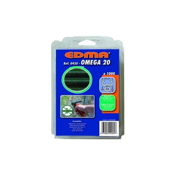 Agrafes galvanisées Omega 20 EDMA - plastifié vert - 1000 pièces - 430 Agrafes galvanisées Omega 20 EDMA - plastifié vert - 1000 pièces - 430