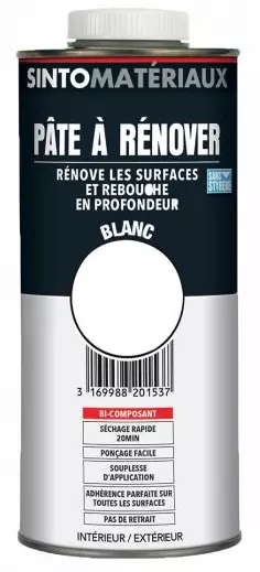 Pâte à rénover + Tube durcisseur SINTO SA - Blanc - Cartouche de 0.8L 1.5 Kg - 820153 Pâte à rénover + Tube durcisseur SINTO SA - Blanc - Cartouche de 0.8L 1.5 Kg - 820153