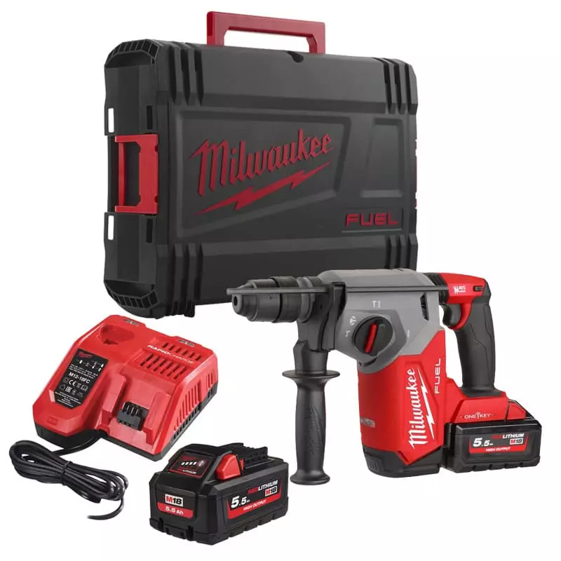 Perforateur SDS M18 ONEFHX 552X + 26 mm Fuel One Key Fixtec 18V - MILWAUKEE - avec 2 batteries 18V 5.5Ah - chargeur - HD BOX - 4933478504 Perforateur SDS M18 ONEFHX 552X + 26 mm Fuel One Key Fixtec 18V - MILWAUKEE - avec 2 batteries 18V 5.5Ah - chargeur - HD BOX - 4933478504