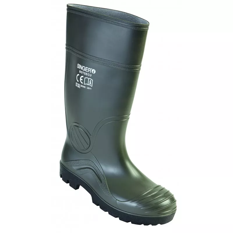 Bottes SINGER PVC verte S5 SRC - Embout acier - BOTSECU