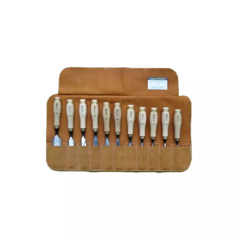 Trousse en cuir de 11 ciseaux à bois - EMILE PEYRON - 1111C Trousse en cuir de 11 ciseaux à bois - EMILE PEYRON - 1111C